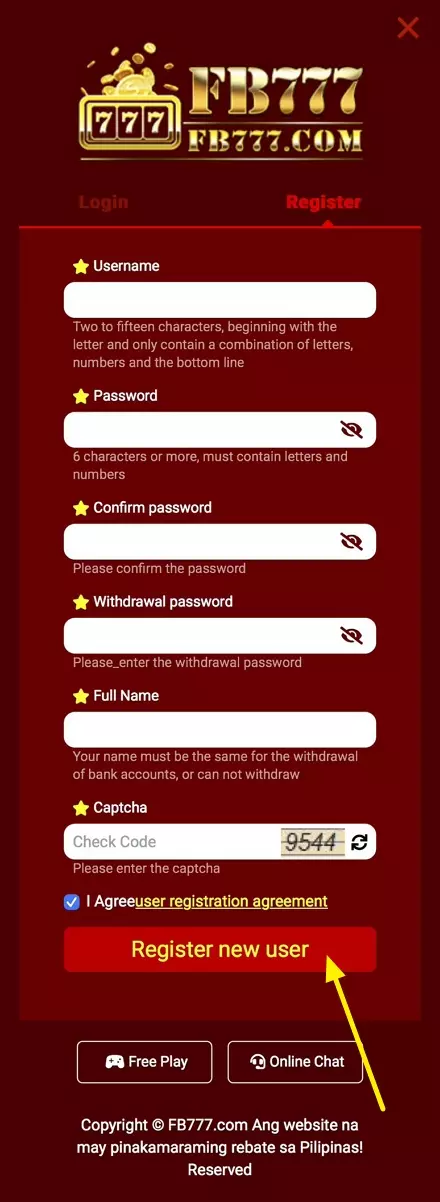 FB777 Register Login